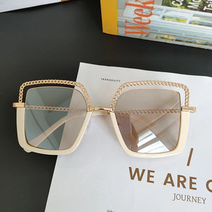 HBK Luxury High Quality Women's Sunglasse Alloy Chain Case Sunglasses Brand Design Female Shades Ladies Eyeglasses UV400