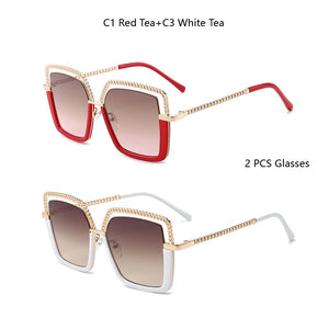 HBK Luxury High Quality Women's Sunglasse Alloy Chain Case Sunglasses Brand Design Female Shades Ladies Eyeglasses UV400