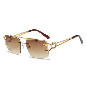 HBK Retro Wooden Square Sunglasses Man Personalized Design Golden Lion Decorative Sunglasses Female Business Party Glasses UV400