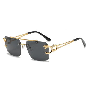 HBK Retro Wooden Square Sunglasses Man Personalized Design Golden Lion Decorative Sunglasses Female Business Party Glasses UV400