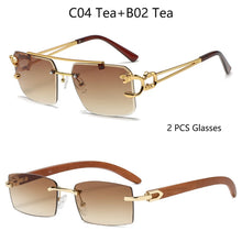 Load image into Gallery viewer, HBK Retro Wooden Square Sunglasses Man Personalized Design Golden Lion Decorative Sunglasses Female Business Party Glasses UV400