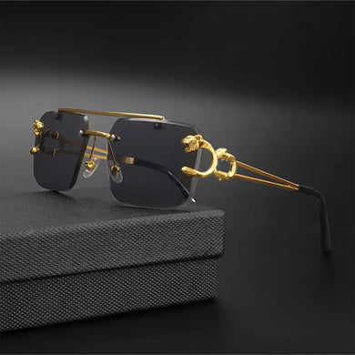 HBK Retro Wooden Square Sunglasses Man Personalized Design Golden Lion Decorative Sunglasses Female Business Party Glasses UV400