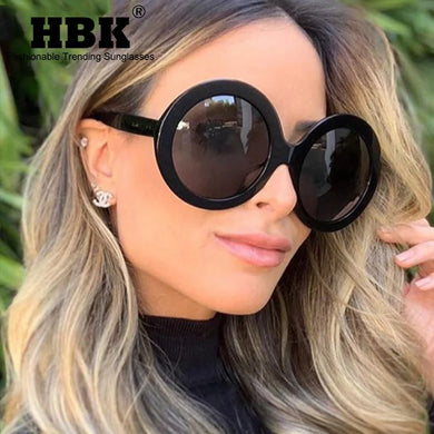 HBK Unisex Big Round Sunglasses Luxury Retro Oversized Shade for Women Men Brand Designer Good Quality Green Black UV400 Oculos