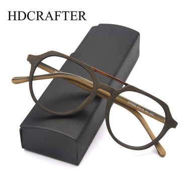HDCRAFTER  Retro Glasses Frame Wooden Men Optical Myopia Eyewear Frame Prescription Eyeglasses Lenses Double Bridge