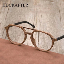 Load image into Gallery viewer, HDCRAFTER  Retro Glasses Frame Wooden Men Optical Myopia Eyewear Frame Prescription Eyeglasses Lenses Double Bridge