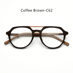 HDCRAFTER  Retro Glasses Frame Wooden Men Optical Myopia Eyewear Frame Prescription Eyeglasses Lenses Double Bridge