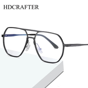 HDCRAFTER Men Metal Prescription Glasses Frrame Square Anti Blue Rays Eyeglasses Oversized Eyewear Myopia Presbyopia Glasses