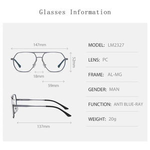 HDCRAFTER Men Metal Prescription Glasses Frrame Square Anti Blue Rays Eyeglasses Oversized Eyewear Myopia Presbyopia Glasses