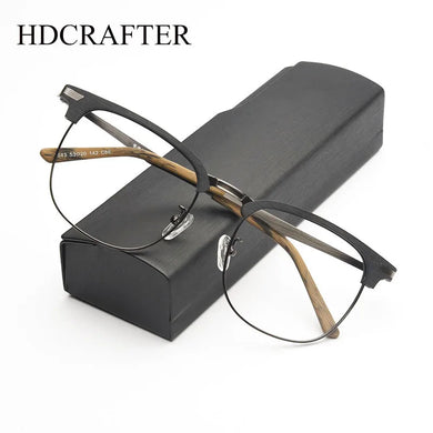 HDCRAFTER Retro Wood Square Large Frame Eyeglasses Wood Metal Optical Prescription Glasses Frame Men Myopia Reading Eyewear