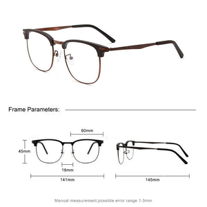 HDCRAFTER Retro Wood Square Large Frame Eyeglasses Wood Metal Optical Prescription Glasses Frame Men Myopia Reading Eyewear