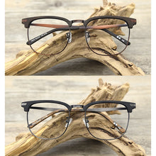 Load image into Gallery viewer, HDCRAFTER Retro Wood Square Large Frame Eyeglasses Wood Metal Optical Prescription Glasses Frame Men Myopia Reading Eyewear