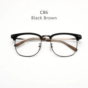HDCRAFTER Retro Wood Square Large Frame Eyeglasses Wood Metal Optical Prescription Glasses Frame Men Myopia Reading Eyewear