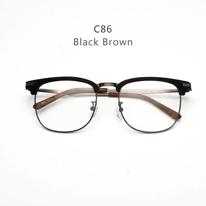 HDCRAFTER Retro Wood Square Large Frame Eyeglasses Wood Metal Optical Prescription Glasses Frame Men Myopia Reading Eyewear