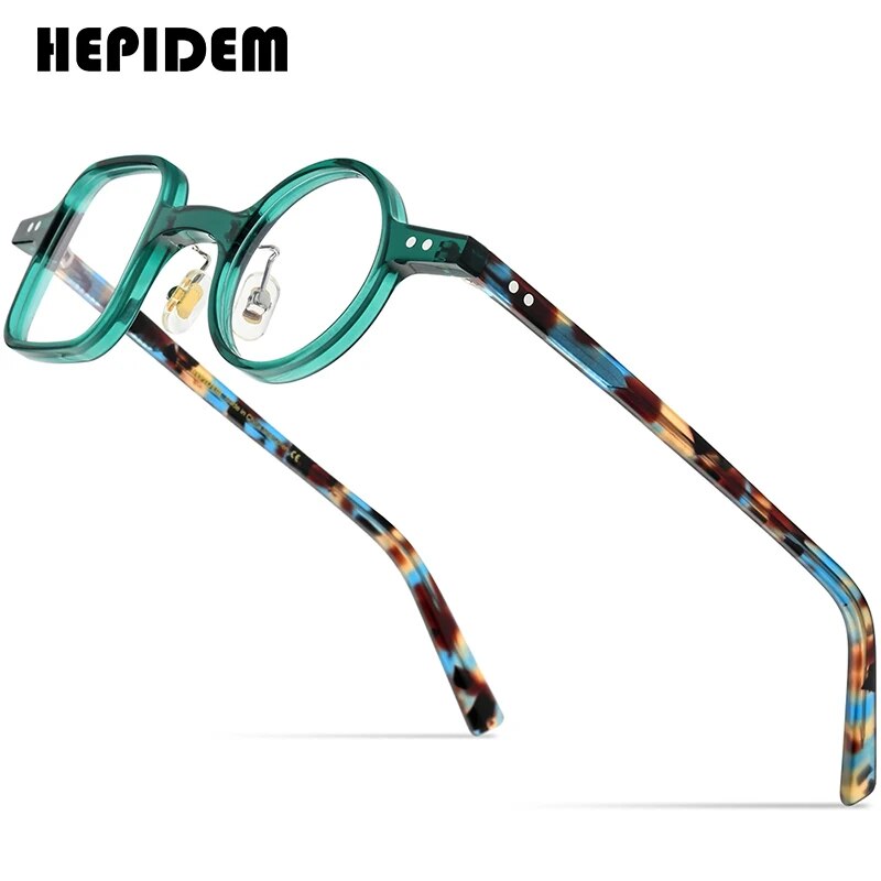 Acetate Glasses Frame Men   Retro Vintage Left Square Right Round Eyeglasses Myopia Optical Spectacles Eyewear 9155