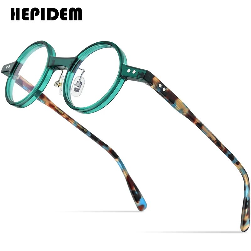 HEPIDEM Acetate Glasses Frame Men  Vintage Retro Small Round Eyeglasses Women Optical Prescription Spectacles Eyewear 9177