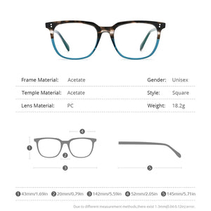 HEPIDEM  Acetate Glasses Frame Men Square Prescription Eyeglasses Women Male Nerd Myopia Optical Clear Spectacles Eyewear 9114
