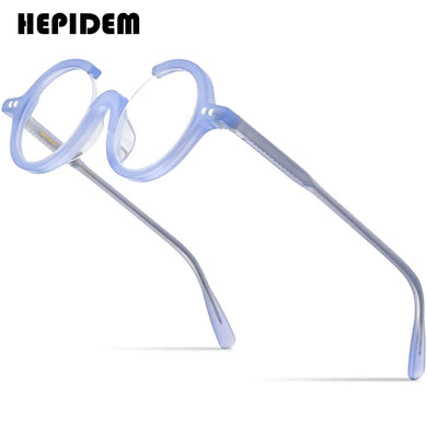 HEPIDEM Acetate Glasses Women   Three Fourths 3/4 Round Prescription Eyeglasses Frame Men Optical Spectacles Eyewear 9191