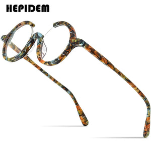 HEPIDEM Acetate Glasses Women   Three Fourths 3/4 Round Prescription Eyeglasses Frame Men Optical Spectacles Eyewear 9191