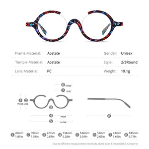 HEPIDEM Acetate Glasses Women   Three Fourths 3/4 Round Prescription Eyeglasses Frame Men Optical Spectacles Eyewear 9191