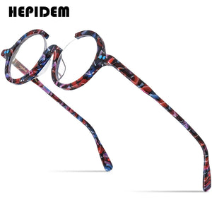 HEPIDEM Acetate Glasses Women   Three Fourths 3/4 Round Prescription Eyeglasses Frame Men Optical Spectacles Eyewear 9191