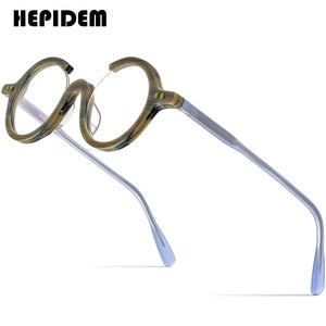 HEPIDEM Acetate Glasses Women   Three Fourths 3/4 Round Prescription Eyeglasses Frame Men Optical Spectacles Eyewear 9191