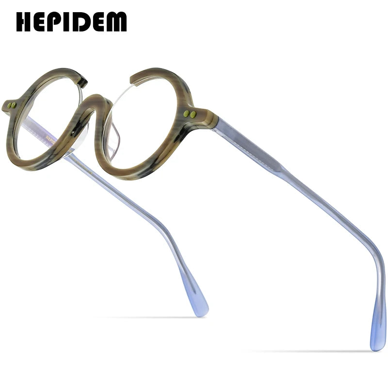 HEPIDEM Acetate Glasses Women   Three Fourths 3/4 Round Prescription Eyeglasses Frame Men Optical Spectacles Eyewear 9191