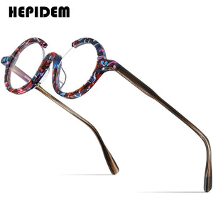 HEPIDEM Acetate Glasses Women   Three Fourths 3/4 Round Prescription Eyeglasses Frame Men Optical Spectacles Eyewear 9191
