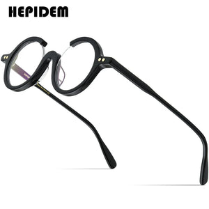 HEPIDEM Acetate Glasses Women   Three Fourths 3/4 Round Prescription Eyeglasses Frame Men Optical Spectacles Eyewear 9191