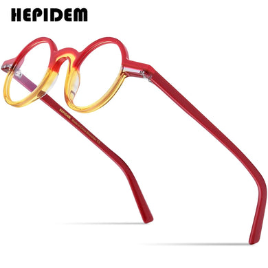 HEPIDEM Multicolor Acetate Glasses Frame Men Vintage Round Eyeglasses Women Myopia Optical Prescription Spectacles Eyewear 9243