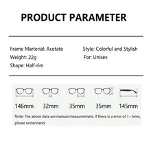 Carica l&#39;immagine nel visualizzatore di Gallery, Hand Made Acetate Glasses for Men Women&#39;s Half Rim Spectacles Optical Lenses for Woman Bright Dynamic Color Prescription Eyewear