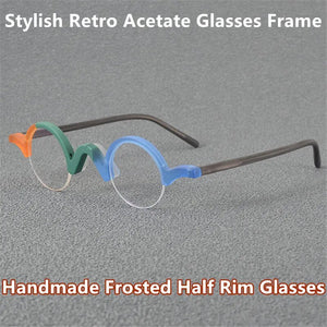 Hand Made Acetate Glasses for Men Women's Half Rim Spectacles Optical Lenses for Woman Bright Dynamic Color Prescription Eyewear