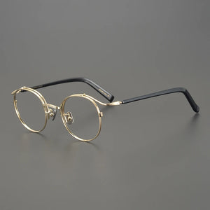 Handmade Eyeglasses Retro Round Gold Wire Pure Titanium Alloy Glasses Frame Men Eyewear Ultra Light Myopia Japanese Designer