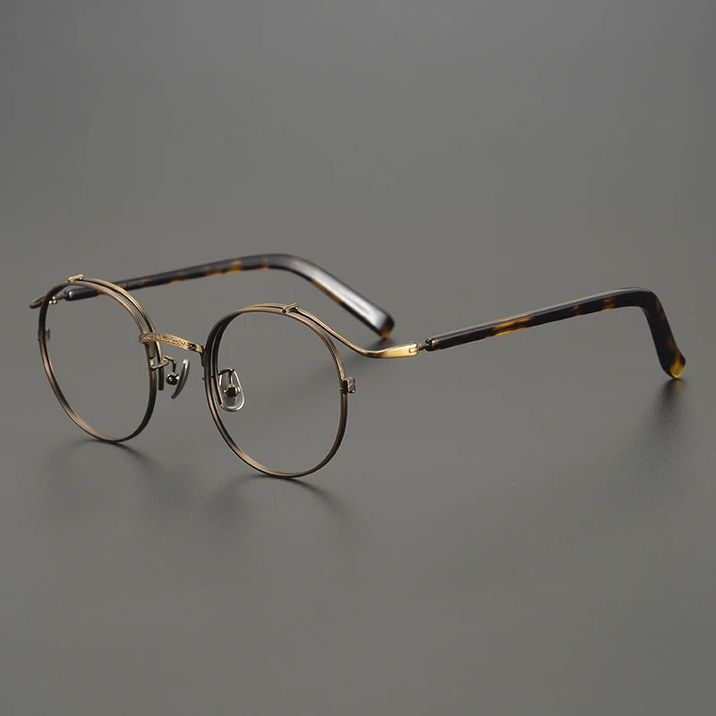 Handmade Eyeglasses Retro Round Gold Wire Pure Titanium Alloy Glasses Frame Men Eyewear Ultra Light Myopia Japanese Designer