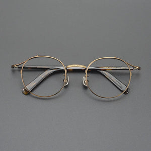Handmade Eyeglasses Retro Round Gold Wire Pure Titanium Alloy Glasses Frame Men Eyewear Ultra Light Myopia Japanese Designer