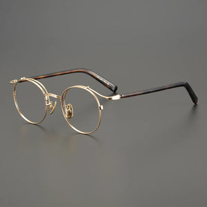 Handmade Eyeglasses Retro Round Gold Wire Pure Titanium Alloy Glasses Frame Men Eyewear Ultra Light Myopia Japanese Designer