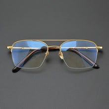 Load image into Gallery viewer, Handmade Retro Pure Titanium Glasses Frame Double Beam Pilot Men Prescription Optical Eyeglasses Women Square Half-Rim Eyewear