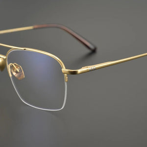 Handmade Retro Pure Titanium Glasses Frame Double Beam Pilot Men Prescription Optical Eyeglasses Women Square Half-Rim Eyewear