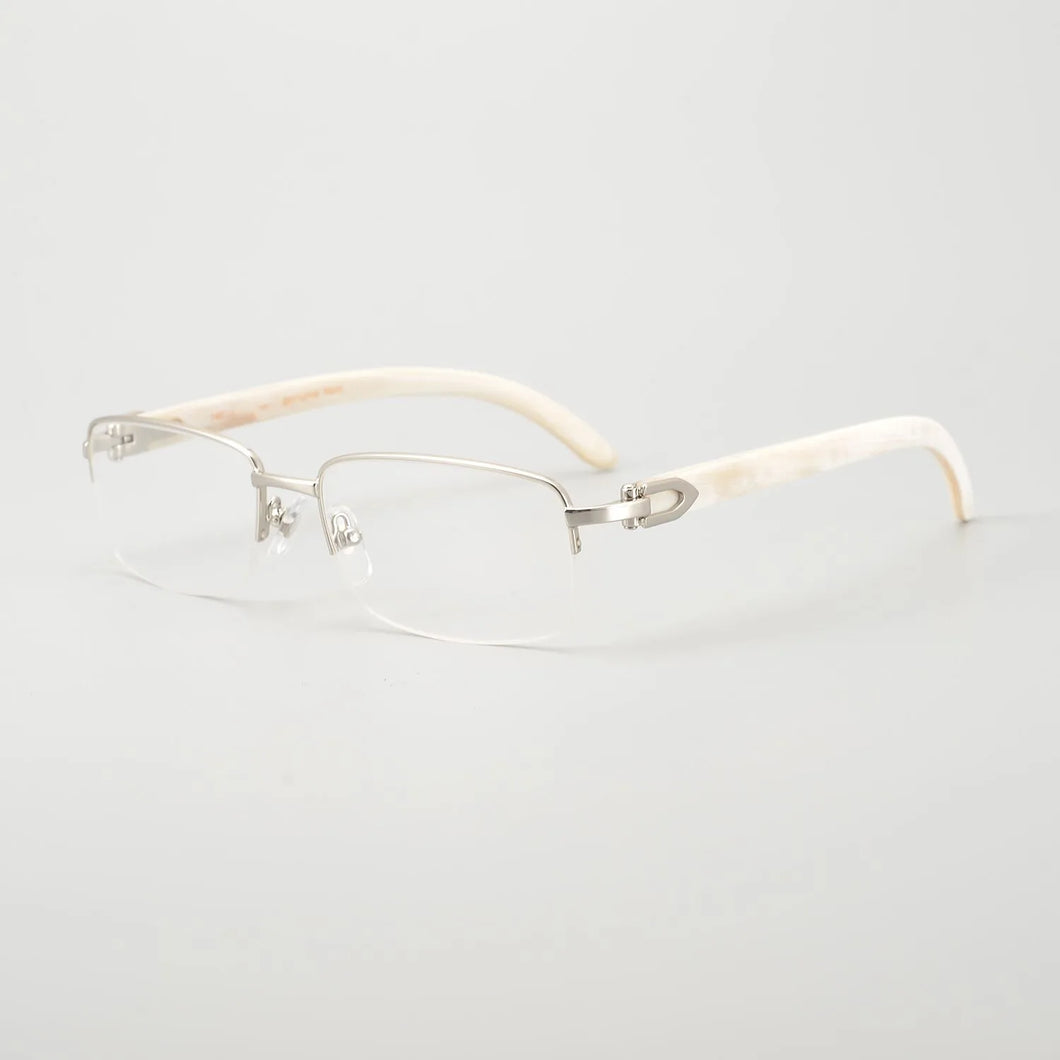Handmadehigh-end half frame ox horn glasses frame men's and women's business big face ultra light spring leg with myopia glass