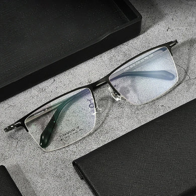 Handoer Pure Titanium Glasses Frame Half Rimless Men Business UV400 Anti-Reflective Optical Prescription Eyewear Spectacles