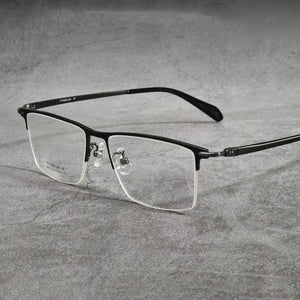 Handoer Pure Titanium Glasses Frame Half Rimless Men Business UV400 Anti-Reflective Optical Prescription Eyewear Spectacles