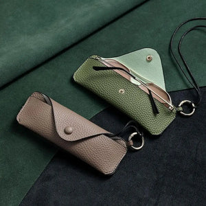 Hanging Neck Sunglasses Bag Cover Myopia Glasses Case Leather Portable Eyewear Box glasses Pouch