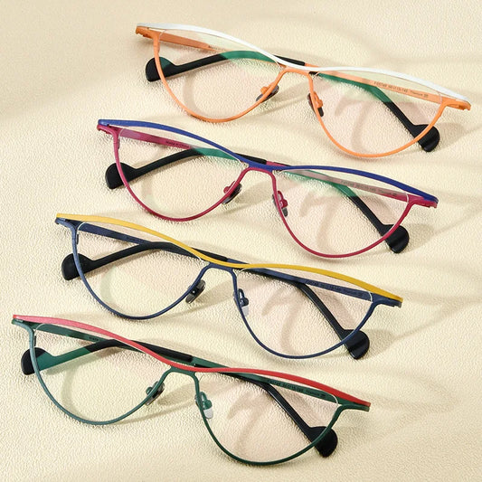 High Quality Color Titanium Eyeglasses Frame Men Women  Flat Light Mirror Cat's Eye Retro Optical Prescription Glasses
