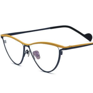 High Quality Color Titanium Eyeglasses Frame Men Women  Flat Light Mirror Cat's Eye Retro Optical Prescription Glasses