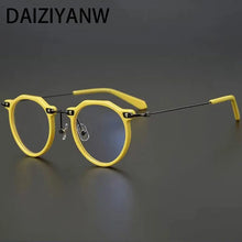 Load image into Gallery viewer, Metal Titanium Eyeglass Frame Retro Men Women Round Acetate Fiber Leg Texture Eyeglass Frame