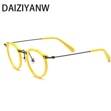 Load image into Gallery viewer, Metal Titanium Eyeglass Frame Retro Men Women Round Acetate Fiber Leg Texture Eyeglass Frame