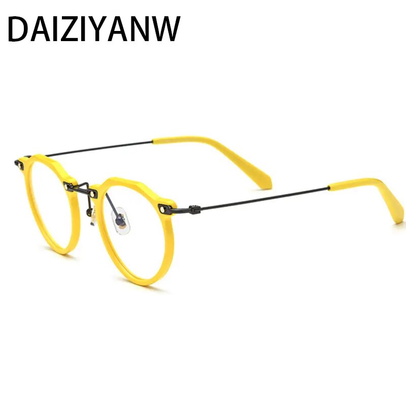 Metal Titanium Eyeglass Frame Retro Men Women Round Acetate Fiber Leg Texture Eyeglass Frame