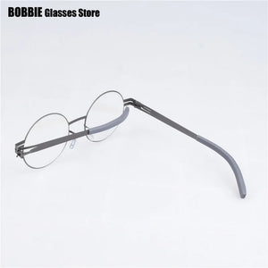 Retro Round Screwless Glasses Frame Handmade Men Vintage Optical Prescription Eyeglasses Business Women Spectacles