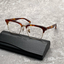 Load image into Gallery viewer, High quality men&#39;s clamshell half-frame glasses made of pure titanium square acetate optical frame for prescription glasses