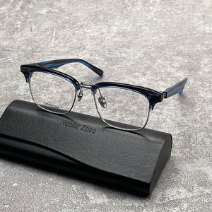 High quality men's clamshell half-frame glasses made of pure titanium square acetate optical frame for prescription glasses