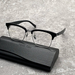 High quality men's clamshell half-frame glasses made of pure titanium square acetate optical frame for prescription glasses